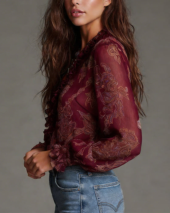 Bluzka Pół-Zamek Falbana Retro