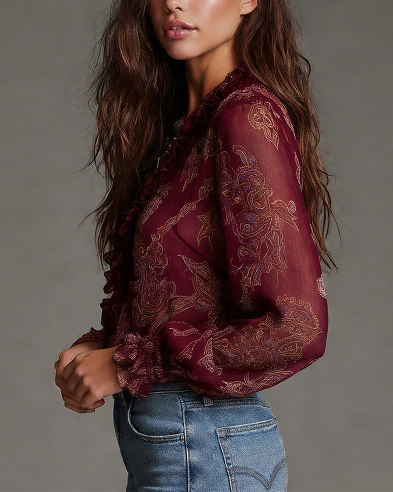 Bluzka Pół-Zamek Falbana Retro