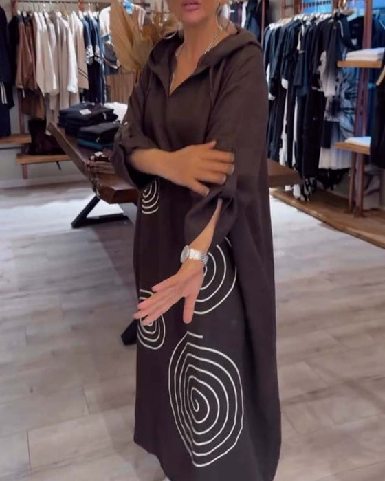 Sukienka Z Kapturem Długi Rękaw Luźna