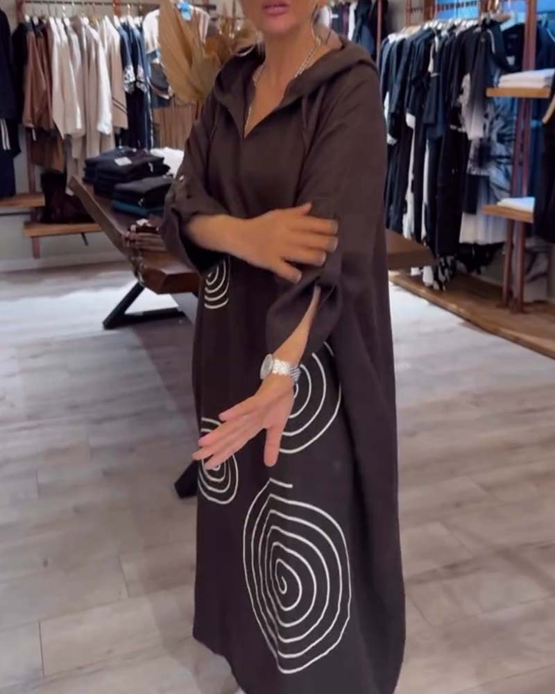 Sukienka Z Kapturem Długi Rękaw Luźna