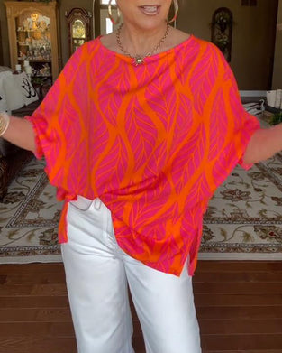 Bluzka Okrągły Dekolt Luźna Z Nadrukiem