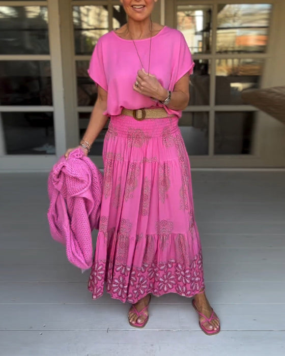 Spódnica z kwiatowymi panelami i zakładkami