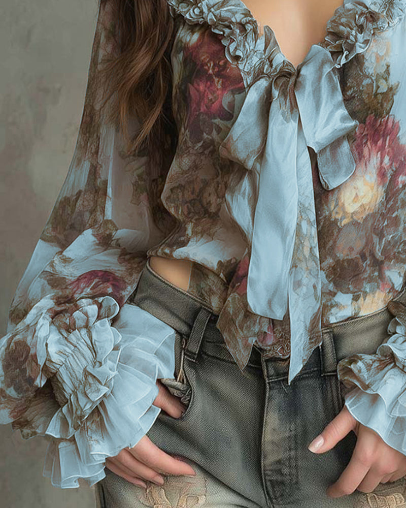 Bluzka Nadruk z Lotosu Elegancka