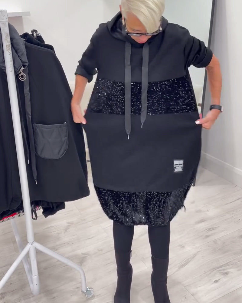 Sukienka Z Kapturem I Modnym Patchworkiem