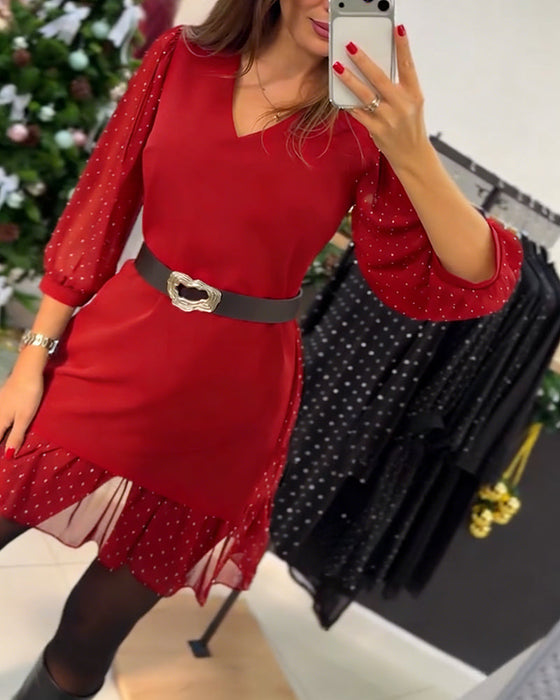 Stylowa Sukienka Z Dekoltem W Serek I Wzorem Patchwork