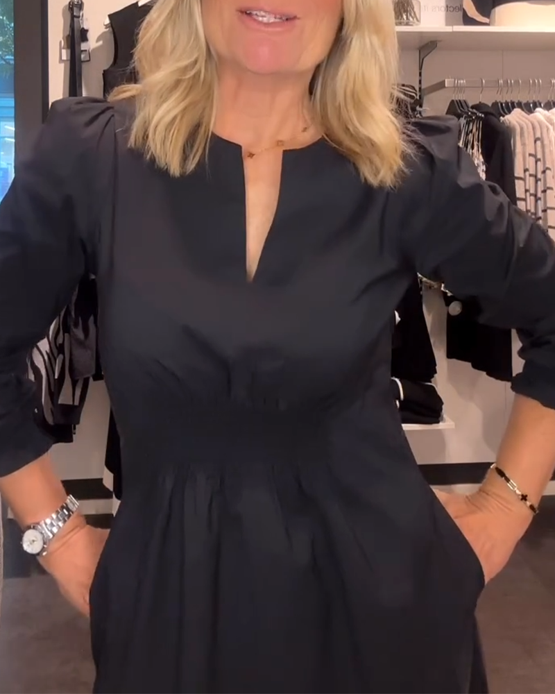 Sukienka W Kształcie Litery A Z Bufkami I Podkreśloną Talią