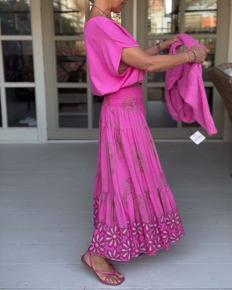 Luźna koszulka w jednolitym kolorze z okrągłym dekoltem