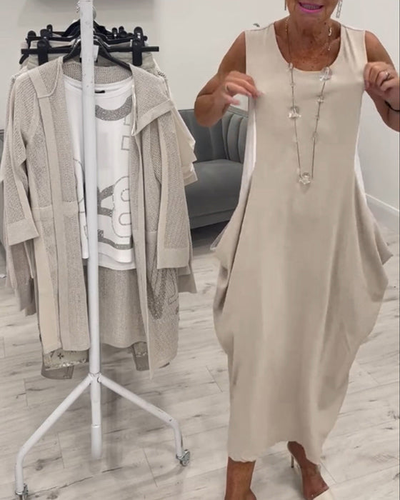 Modna sukienka bez rękawów z kieszeniami