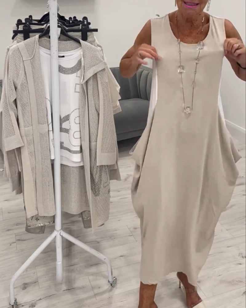 Modna sukienka bez rękawów z kieszeniami