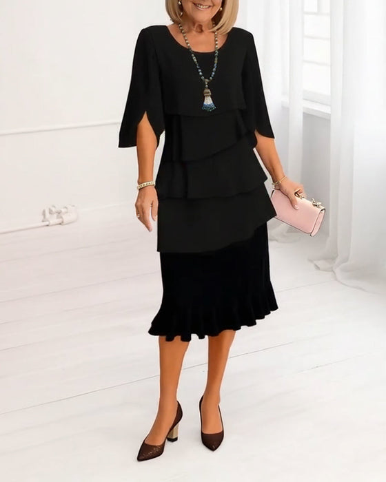 Sukienka Stylowy Okrągły Dekolt Warstwowy