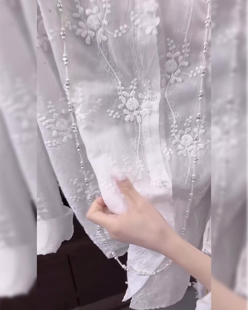 Koszula Jednokolorowa Haftowana Opadające Ramiona