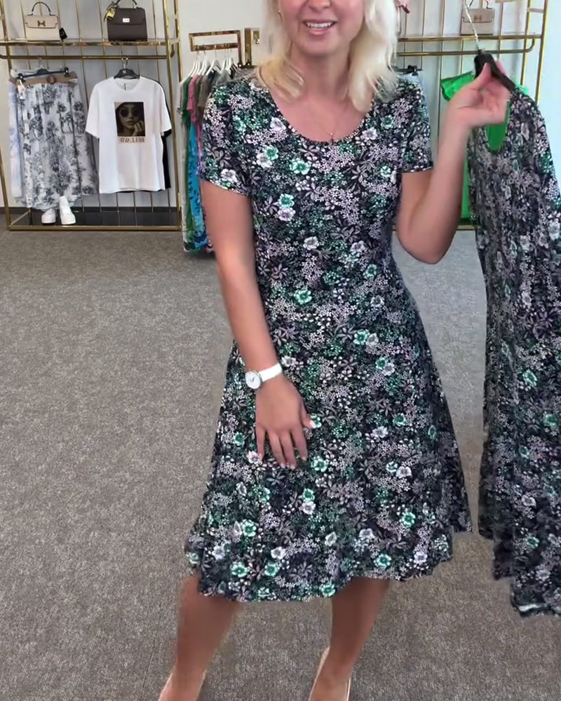 Sukienka Elegancka Wysmukła Talia Drukowana