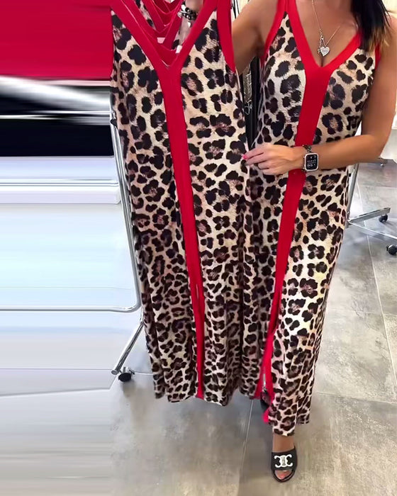 Sukienka Bez Rękawów Elegancka W Panterkę Kontrastowa