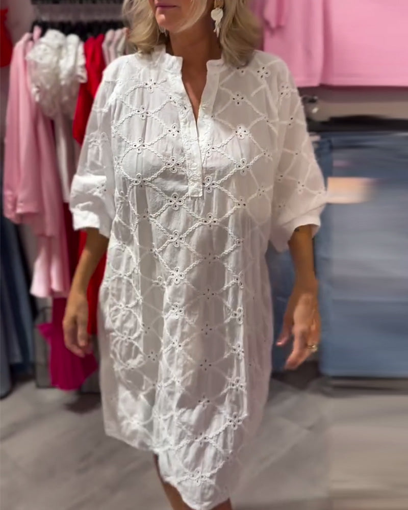 Sukienka Długi Rękaw Ażur Kwiat Luźny