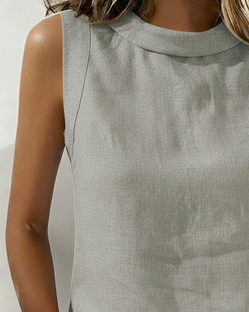 Bluzka Czysta Bawełna Kołnierz Bezrękawna