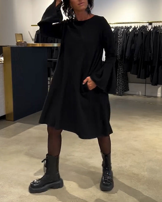 Sukienka Jednokolorowy Rozkloszowany Rękaw Marszczony