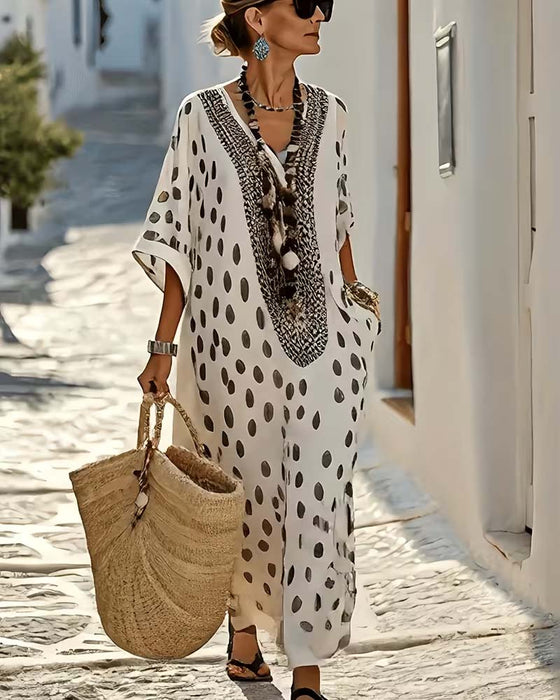 Sukienka V Dekolt W Kropki Resort Nadruk