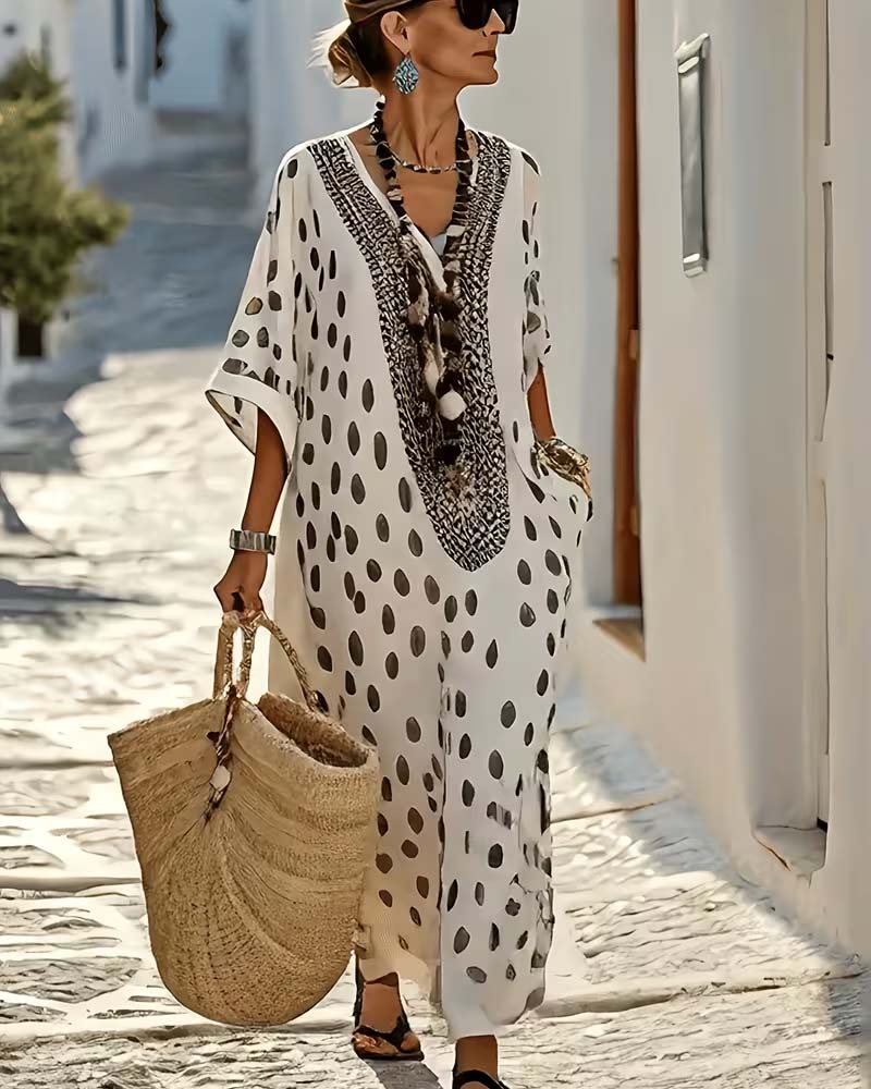 Sukienka V Dekolt W Kropki Resort Nadruk