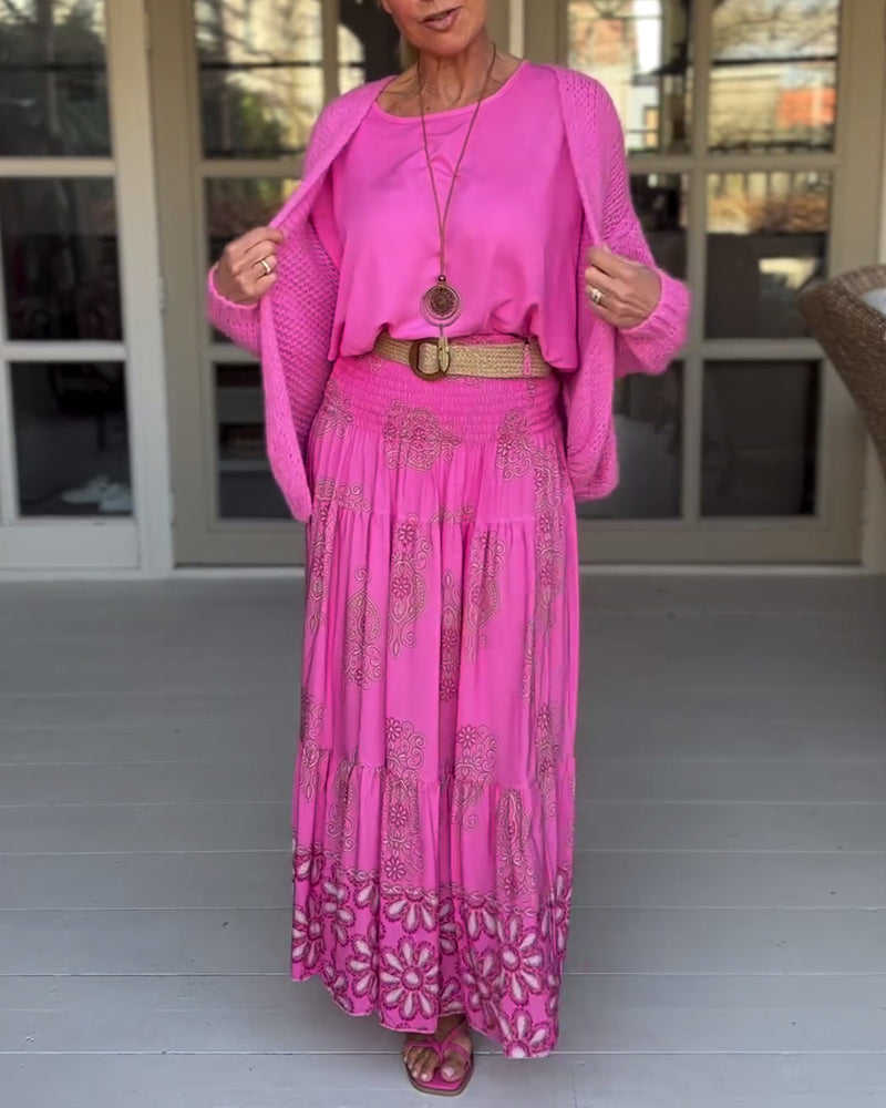 Luźna koszulka w jednolitym kolorze z okrągłym dekoltem