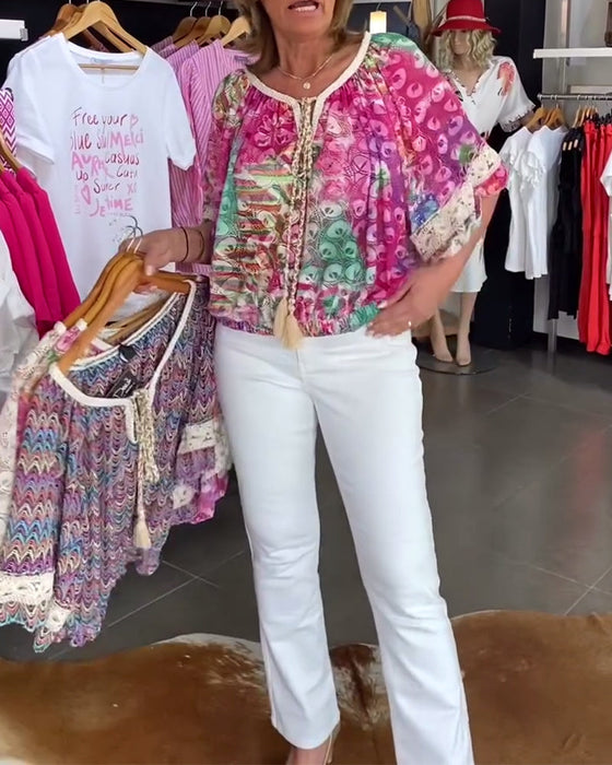 Bluzka O Luźnym Kroju Z Boho Nadrukiem