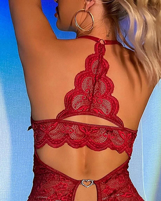 Koronkowa Seksowna Piżama Z Otwartym Krokiem