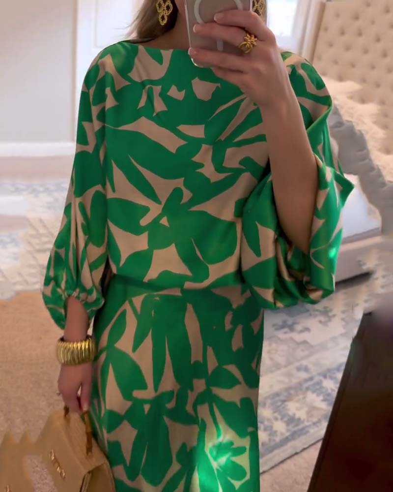 Zestaw Sukienka Codzienna Zadrukowane Rękawy Latarnia Temperament