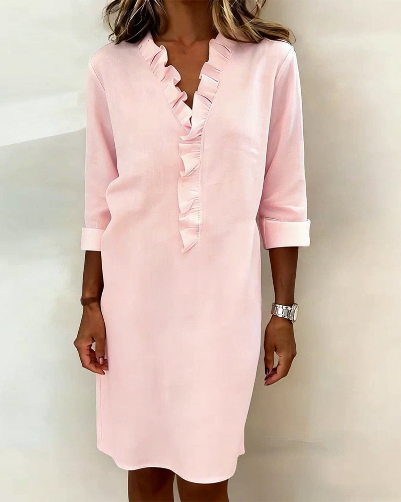 Sukienka Plisowany Dekolt W Serek Jednokolorowa