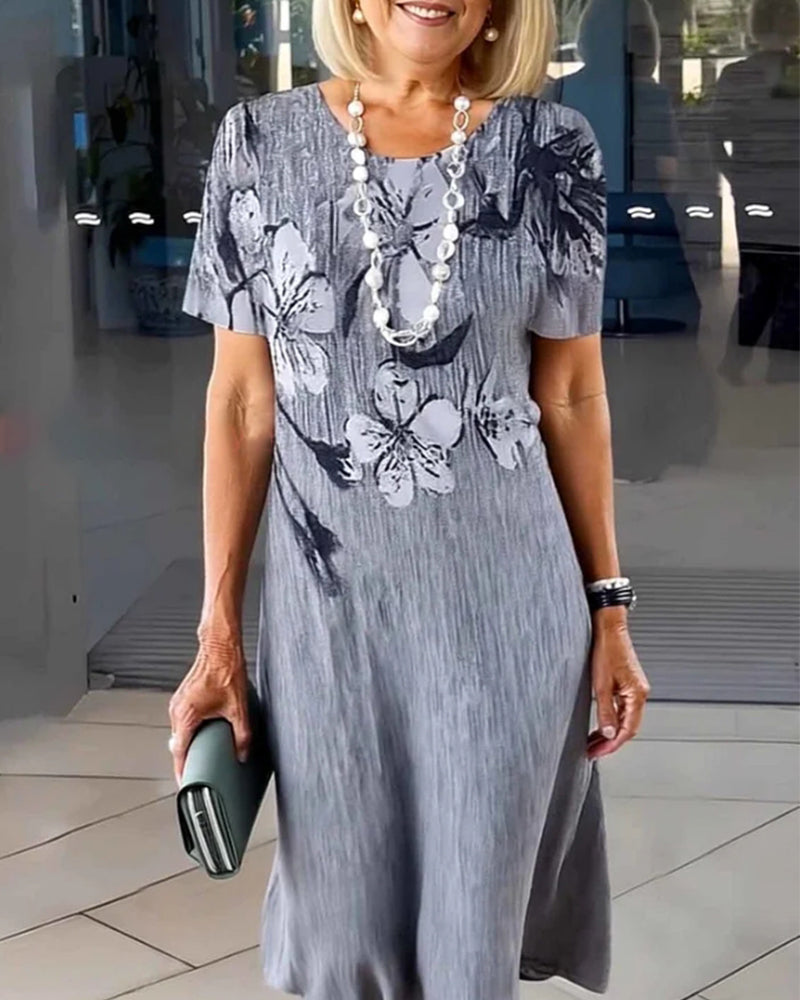 Sukienka Okrągły Dekolt Krótkie Rękawy Drukowana