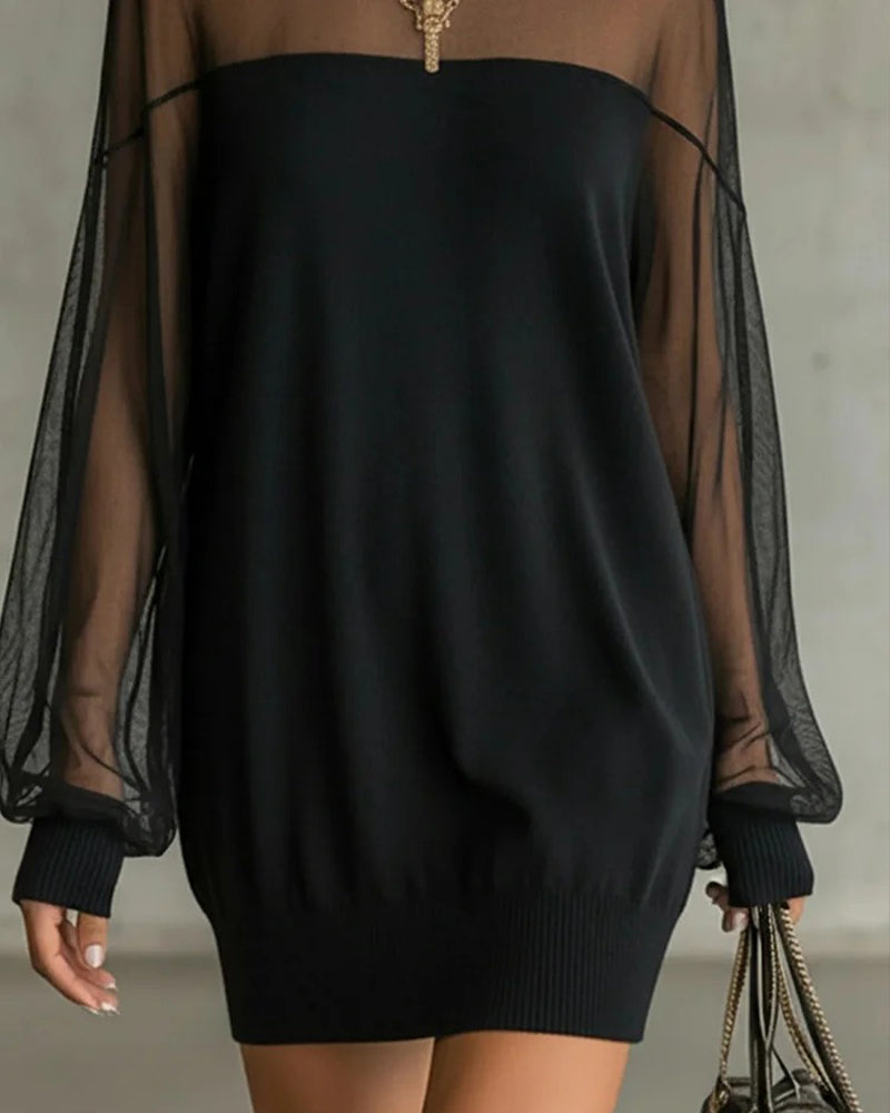 Sukienka Latarenkowy Rękaw Jednokolorowy Patchwork