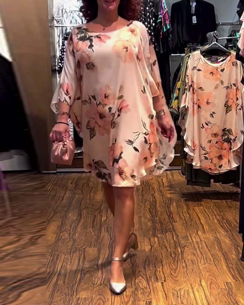 Suknia Drukowany Nietoperzowy Rękaw