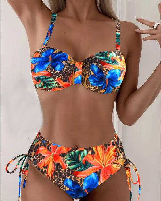 Bikini Bralette Lampartowy Wzór Kwiatowy