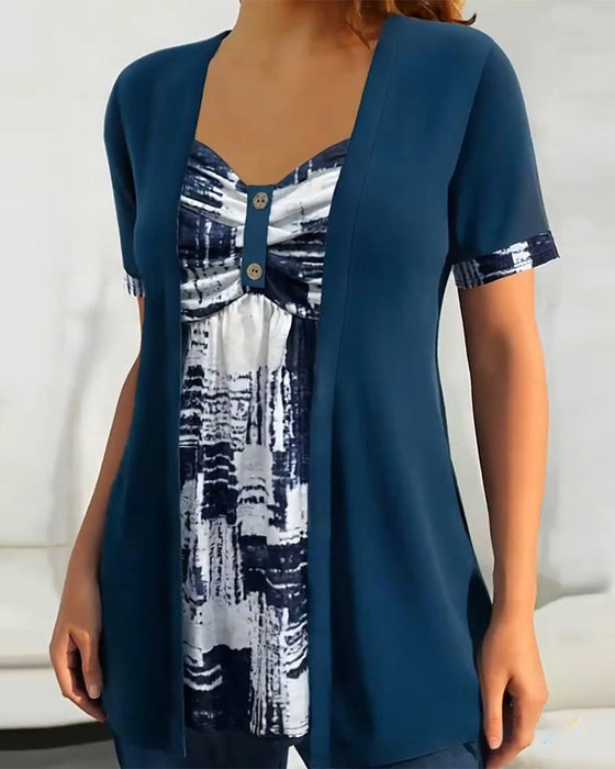 Bluzka Drukowana Fałszywa Dwuczęściowa Nieregularna