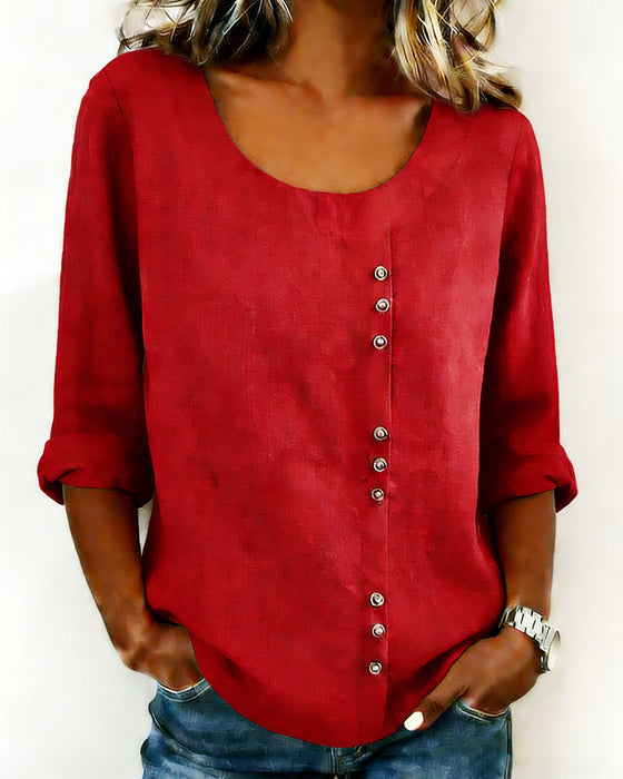 Top Okrągły Dekolt Długi Rękaw