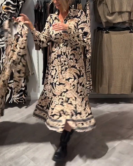 Modna Sukienka Z Kołnierzem I Nadrukiem