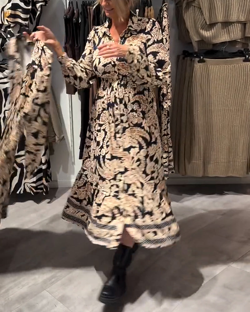 Modna Sukienka Z Kołnierzem I Nadrukiem