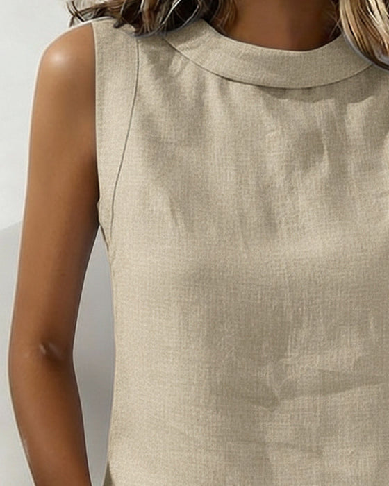 Bluzka Czysta Bawełna Kołnierz Bezrękawna