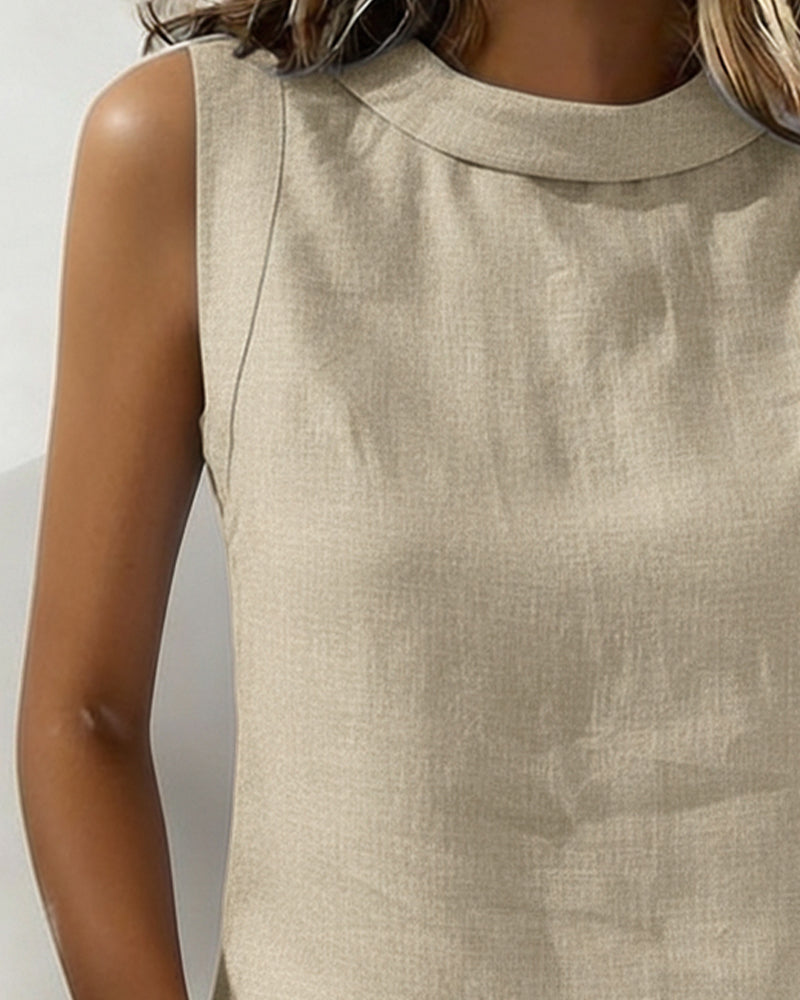 Bluzka Czysta Bawełna Kołnierz Bezrękawna