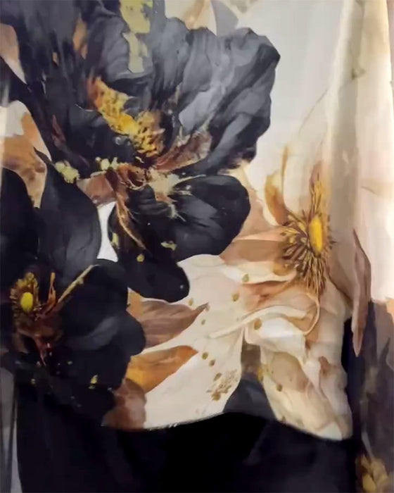 Bluzka Z Długim Rękawem Nieregularna Duży Kwiatowy Wzór