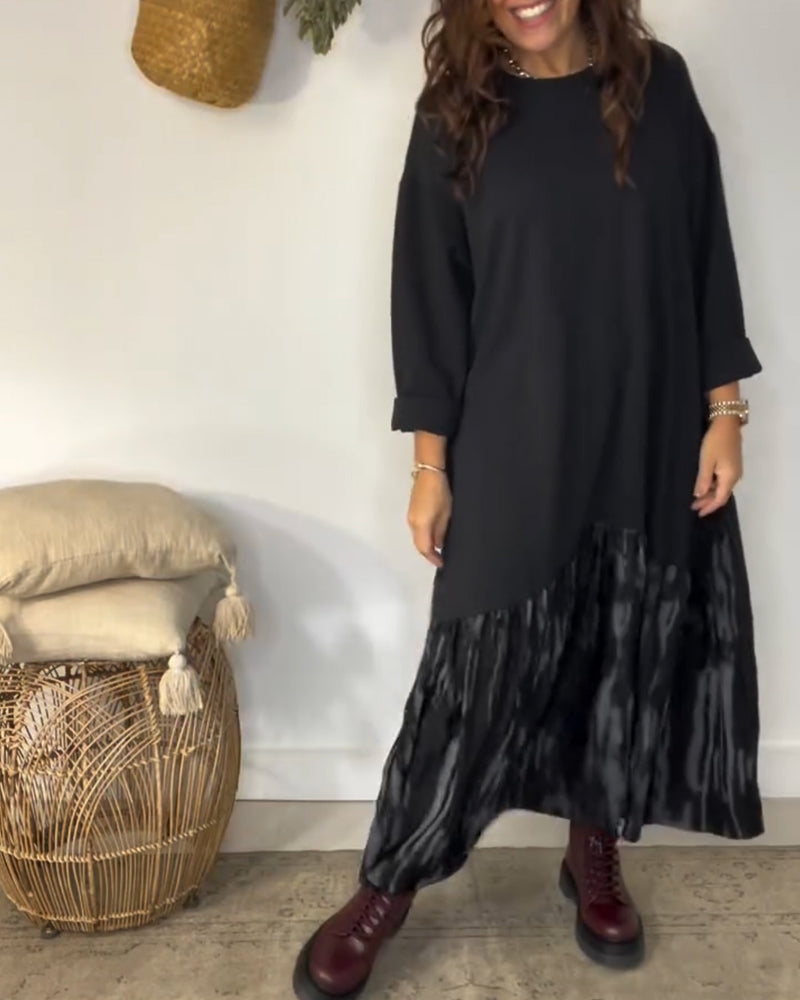 Sukienka Okrągły Dekolt Nieregularny Print Patchworkowy