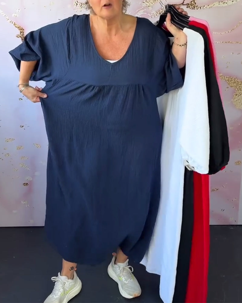 Sukienka Leśny Styl Dekolt W Serek Marszczona Gładka