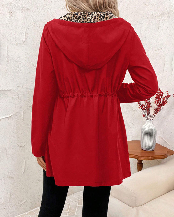 Płaszcz Z Kapturem Odwracalnym Wzorem Leopardiego