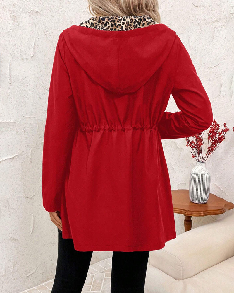 Płaszcz Z Kapturem Odwracalnym Wzorem Leopardiego