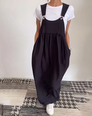 Sukienka casualowa w jednolitym kolorze z szelkami