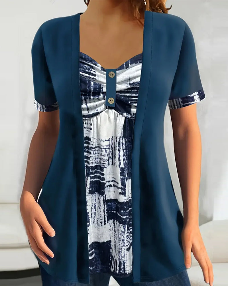 Bluzka Drukowana Fałszywa Dwuczęściowa Nieregularna