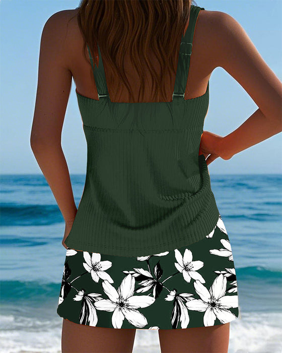 Strój Kąpielowy Top na Ramiączkach Wzór w Paski Boxer