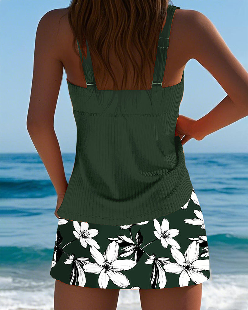 Strój Kąpielowy Top na Ramiączkach Wzór w Paski Boxer