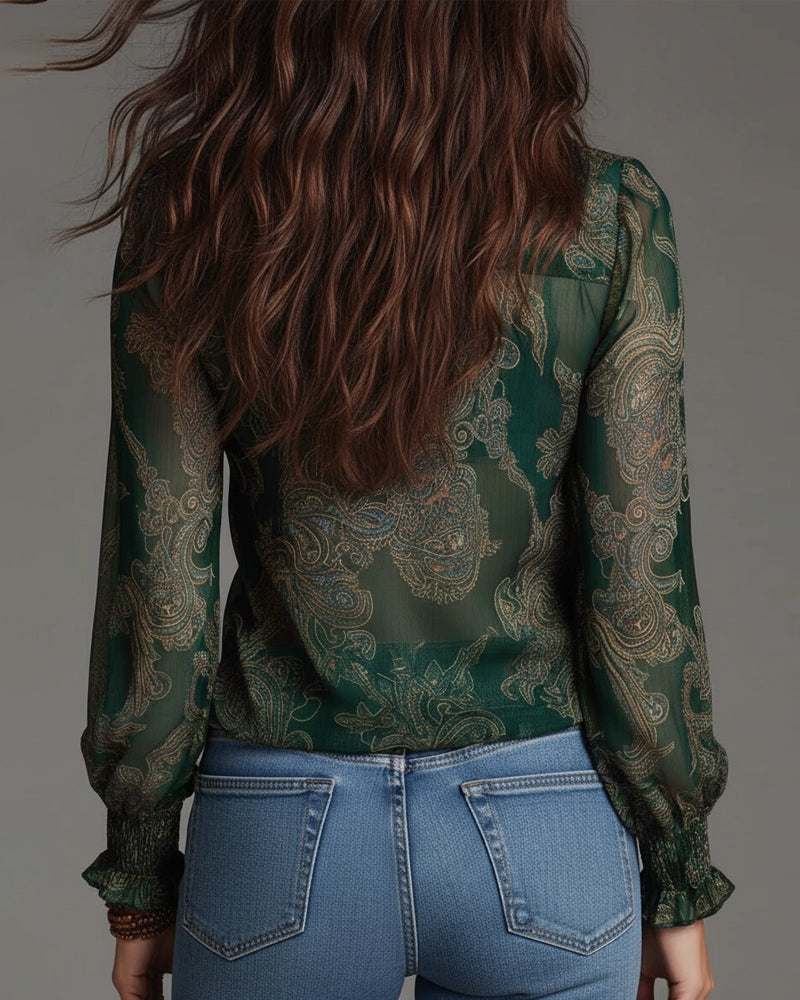 Bluzka Pół-Zamek Falbana Retro