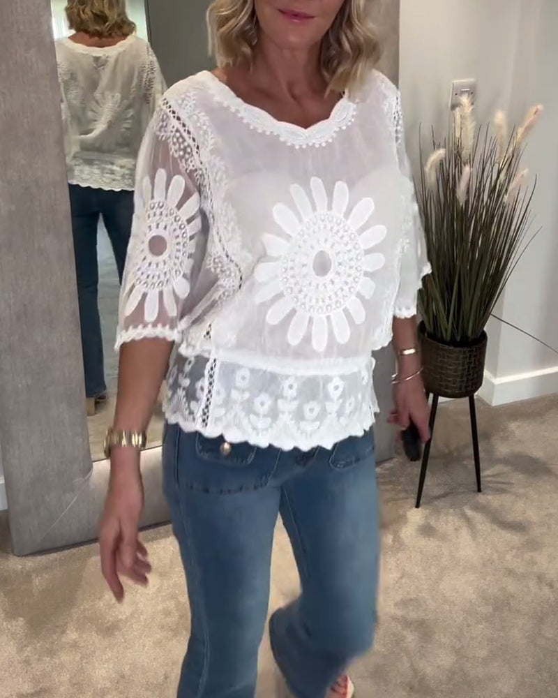 Bluzka Haftowany Nietoperz Koronka