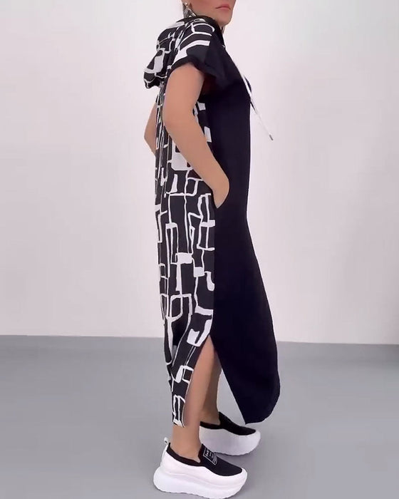 Sukienka Pół-zamek Luźna Kontrastowa