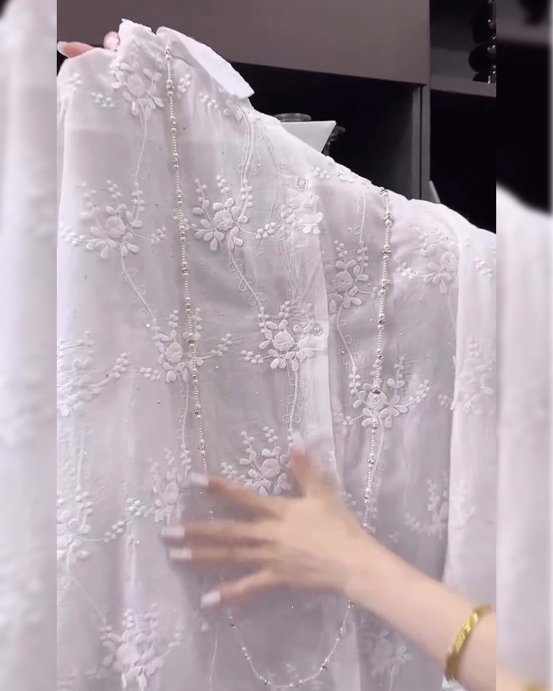 Koszula Jednokolorowa Haftowana Opadające Ramiona